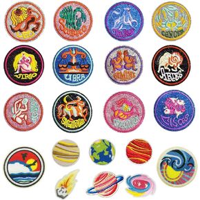 Woohome Iron on Patches 20 PCS Constellation Solar System DIY Sew Decoration Sunrise Appliques Stickers for Clothing, Backpack, Caps
