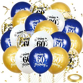 Blue Gold Confetti Birthday Balloons 24Pcs Navy Blue White Gold Happy Birthday Latex Balloons Blue Gold Birthday Party Decorations for Men Women Birthday Baby Shower Party Supplies 12 Inch