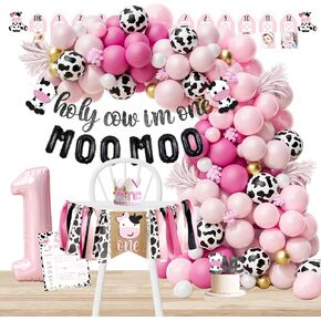 Cow First Birthday Party Decorations Party Supplies, Farm First Birthday Decorations, Holy Cow I'M One Birthday Decorations, First Birthday Decoration for Girl