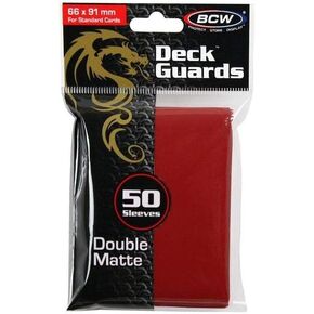 BCW Deck Guard - Double Matte Red Card Sleeves | Acid-Free, Archival-Safe, No PVC | Anti-Glare Matte Finish | Fits Standard 2½" x 3½" Game Cards | Durable Deck Protector Sleeves | 100 Ct