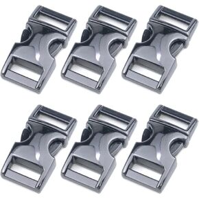 MY MIRONEY 6-Pack 3/8 Inch Metal Curved Buckle Light Black Side Quick Release Buckles for DIY Craft Webbing Bracelets Backpack