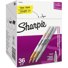 Sharpie 2003900 Metallic Permanent Markers - Office Pack, Fine, Gold/Silver/Bronze, 36/PK