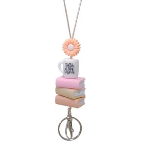 Teacher Lanyard with Silicone Books Flowers Decor, Cute Teach Love Inspire Teacher Lanyard for ID Badge (Mug)
