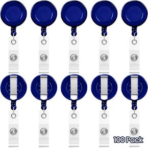 Zonon 100 Pcs Retractable Badge Reel Badge Holder Badge Clip Badge Reels Bulk with Metal Belt Clip Name Badge Reels Holders for Nurses Teachers Students Office School Supplies (Solid Blue)