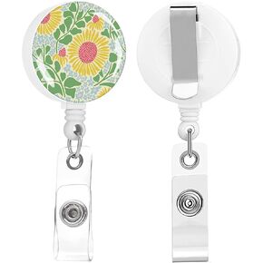 2 Pack Badge Reels Retractable,Id Badge Holders Retractable,Badge Clips Retractable ID Card Holder for Teacher, Student, Office Worker(summer flowers)