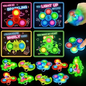 Shemira Valentines Day Cards for Kids School Classroom Exchange, 24 Pack Valentines Cards with Light Up Rings Fidget Spinners Bulk, Boys Kids Valentines Cards Gifts for Classroom School Class Favors