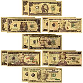 USA president 1/2/5/10/20/50/100 Dollar Bill Banknote, 24k Gold Coated Legacy Limited Edition Chief Executive Banknote Bill Great Gift for Coin Currency Collectors and Republican (14 Pack)