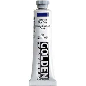 Heavy Body Acrylics by GOLDEN, Cerulean Blue Deep, 2 fl. oz. Tube, Professional Acrylic Paint, Semi-Opaque