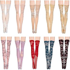 Sotiff 10 Pairs Doll Lace Stockings Handmade Long Sock Christmas Doll Accessories Legging for DIY Clothes Toy(Classic Style)