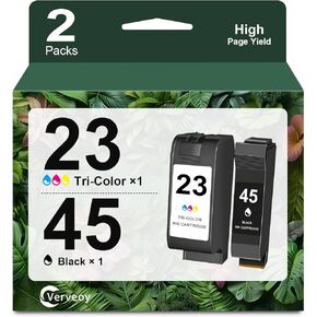 45/23 Remanufactured Ink Cartridge Replacement for HP 45 Black 51645 51645A 23 C1823D Color Ink Combo Pack for Color Copier 110 120 140 145 150 155 DeskJet 1000C 1000Cse Printer (1 Black 1 Tri-Color)