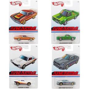 مجموعة Hot Wheels الحصرية سلسلة الجمارك Flying من 4 مركبات Diecast مع 70 Ford Torino والمزيد