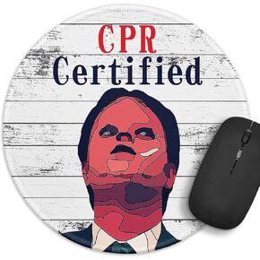 Funny Office CPR Round Mouse Pad，CPR Certified Mouse Pad，8.7 inch Stitched Edge Non-Slip Rubber Base，Home Office Decor Desk Accessories, for Coworker Friend Leader Boss Work Gifts