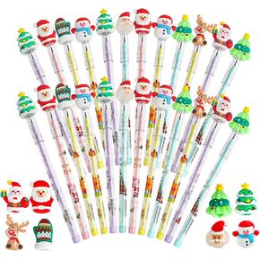 Kimober 24pcs أقلام الرصاص عيد الميلاد ، قلم رصاص متعدد النقاط من Xmas Multi Point مع Santa Christmas Tree Snowman Elk للأطفال
