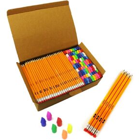 S&E Edition's Edition 432PCS Pencils & Erasers Tops ، 288 PCS Premized Pencils No. 2 ، مع قبعات ممحاة 144pcs ، #2 HB Pencil Sharped ، 432pcs/box.