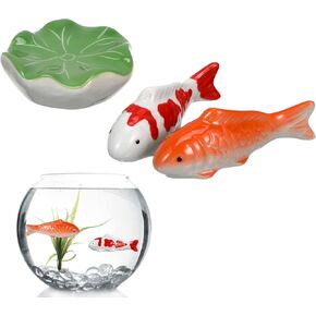 Kisangel 3pcs Floating Aquarium Decors Aquarium Ceramic Fish Floating Fish Lotus Leaf Floating Ceramic Fish for Vase, 10.00X4.00X3.50CM, 42PDIJK813L14A49TC