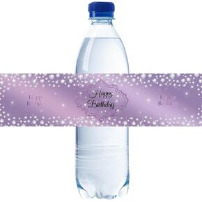 32pcs Purple Happy Birthday Water Bottle Labels, Diamond Purple Glitter Cheers to 16/21/30/40 Years Birthday Stickers, Happy Birthday/Anniversary Water Bottle Lables for Women Girl