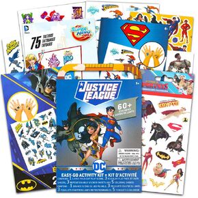 DC Comics Super Hero Party Supplies Set ~ Bundle with 200 Superhero Temporary Tattoos and Justice League Stickers Featuring Wonder Woman, Superman, and More (Party Favors)