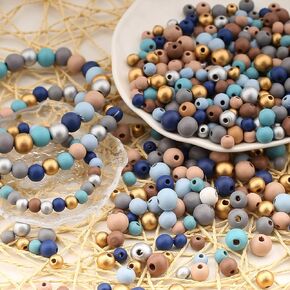 620Pcs Colorful Round Wooden Beads Assorted Color Natural Wooden Beads Blue Festival Wooden Beads Painted Wood Spacer Loose Beads for DIY Jewelry Making Supplies(8/10/12mm)