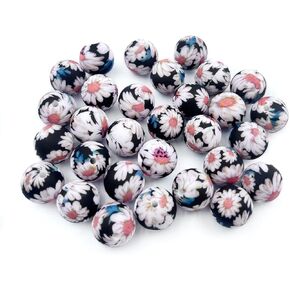 30Pcs Wave Printed Beads 15mm Silicone Printed Beads Ocean Beads Blue Focal Beads for Jewelry Making Keychain DIY Bracelets Lanyard Making 15mm Round Beads