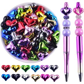 Focal Beads for Pens Bulk Focals for Beaded Pens 40Pcs Peach Heart UV Plating Beads for Beadable Pens Acrylic Focal Beads for Keychain Making Jewelry Making Bracelet Necklace Crafts Charms