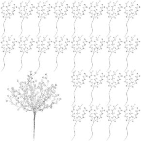 60 Pcs Artificial Bouquets with Acrylic Bead Drop Crystal Flower Stem Acrylic Beads Flower Branches Beaded String Bridal Bouquet Picks Wedding Craft Decoration for Wedding DIY Crafts (Clear)