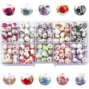 PH PandaHall 200pcs 10 Style Porcelain Flower Beads 8mm Traditional Chinese Handmade Spacer Beads for Necklace, Bracelet, Earring Making Christmas Tree Ornament