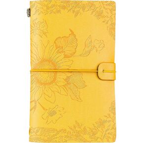 InnoBeta Sunflower gifts for Women Leather Journal Notebook 7x5 Inches, Refillable Sketchbook, Travel Diary, Lined Planner - Yellow - Magic Sunflower