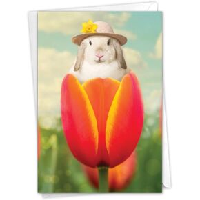NobleWorks Easter Greeting Card with 5 x 7 Inch Envelope (1 Card) Bunny Flowers C10963EAG in Kuwait