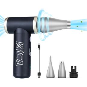 KICA Compressed Air Duster ، Jet Fan 2S Air Air Duster - 56 MPH Wind Wind ، 117000 دورة في الدقيقة ، وضع تعزيز Turbo ، تصميم سبيكة الألمنيوم 0.66 رطل ، منفاخ جاف للطائرة للوحة المفاتيح ، الكمبيوتر ، السيارة ، التنظيف المنزلي (الأسود)