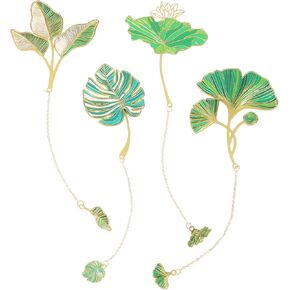 4 Pack Metal Bookmark, Mabor Very Suitable for Women Metal Bookmarks Fantasy Beautiful Metal Leaf Bookmark Metal Bookmarks Gifts Women Gifts Book Fans Lovers Reading Accessories