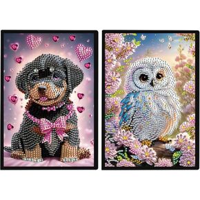 JISHSHAY 2 Pcs Diamond Art Notebooks Kits for Adults Diamond Painting Notebook Kits Diamond Painting Journal Kit DIY Crystal Art Notebook Kit Gem Painting Leather Journal Blank Journal A5 Dog Owl