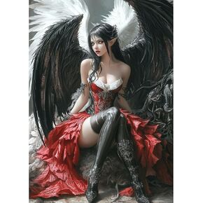 MXJSUA Angel Diamond Painting Kits for Adults, 5D Black Wings Angel Diamond Art Kits for Beginners, DIY Full Drill Crystal Gem Painting Kits for Home Wall Decor 12x16 Inch