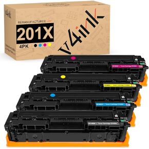 v4ink 201X Toner Cartridge Remanufactured Replacement for HP 201X CF400X CF401X CF402X CF403X 201A CF400AQ1 High Yield Toner for use in Color Pro M252dw M252n MFP M277dw M277n M274N Printer, 4-Pack