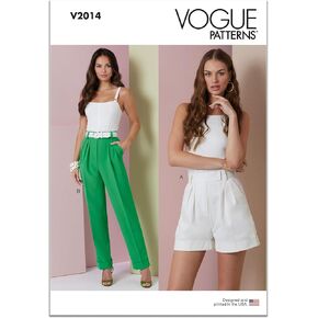 Vogue Misses' High-Rise Pleated Shorts and Loose-Fitting Pants Sewing Pattern Packet, Design Code V2014, Sizes 8-10-12-14-16, Multicolor