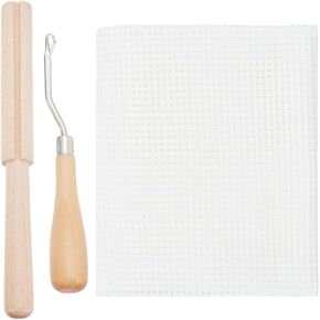 FREEBLOSS Latch Hook Tools Latch Hook Needle 59 * 39'' Latch Hook Canvas Rug Canvas Kit Latch Hook Supplies for Beginners Wooden Bent Latch Hook Tool Rug Hooking Mesh Yarn Cutter Tool
