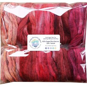 Hand Dyed Superfine Merino Tencel Roving. Crimson, 1oz in Kuwait
