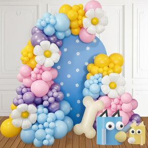 Blue Balloons Arch Garland Kit 142Pcs,Paw Dog Birthday Party Decorations,Sunflower Bone Foil Balloons Blue Purple Yellow Pink Balloons for Boys Girls Blue Puppy Theme Baby Shower Supplies