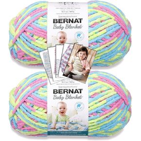 Bernat Baby Blanket Yarn - Big Ball (10.5 أوقية) - 2 حزمة مع بطاقات نمطية بالألوان (حبوب الهلام)