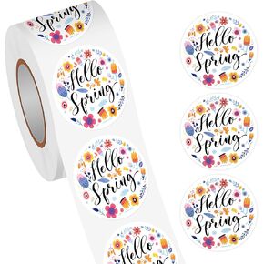 Heyfibro 500 PCS 1.5 Inch Hello Spring Stickers Roll for Adults, Gift Packing, Cards, Candy Bags, Envelopes, Party Supplies(Spring Flowers)
