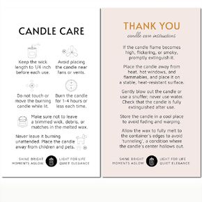 100 pack - Premium Handmade Candle Care Instruction Cards White 2x3.5 in, Small Business | Soy Bees Wax Melt, Candle Makers, Making Supplies Kit Set, Containers, Jars, Pot, Package