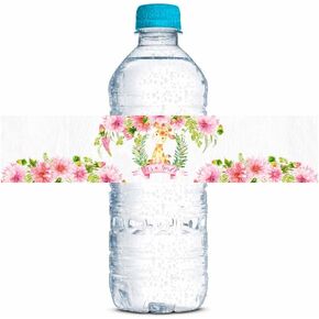 Watercolor Pink Dahlia Giraffe It's a Girl Baby Shower Waterproof Water Bottle Sticker Wrappers 20 Wrap Around Labels Sized 1.75" x 8.5" by AmandaCreation