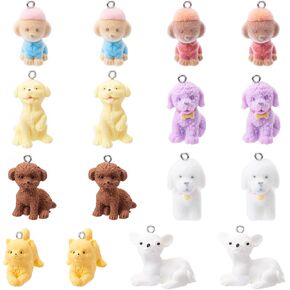 Craftdady Resin Cartoon Dog Pendant Cute 3D Puppy Dangle Charms with Loops Lovely Animal Pet Charms for DIY Necklace Bracelet Earring Key Chain Jewelry Making Crafts