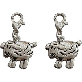 2 Pcs Small Sheep Clip on Charm Dangle, Antique Silver Tone Zip Charm, Charms for DIY