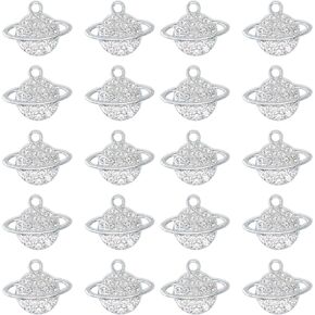 yueton 20PCS Bling Planet Charms Imitation Diamond Planet Charms Sparkling Saturn Pendant for Necklace Earrings DIY Jewelry Making