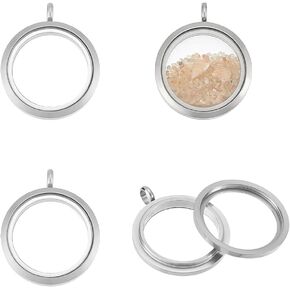UNICRAFTALE Locket Pendants Stainless Steel Living Memory Floating Locket Charm Crystal Photo Frame Locket Pendants Flat Round Charms Glass Floating Charm for DIY Jewelry Necklace Making