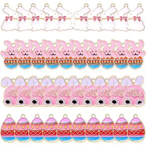 40PCS Easter Charms Enamel Bunny Carrot Egg Pendant Charms for Jewelry Making Cute Meatl Animal Rabbit Charms for Necklace Bracelet Earring Making DIY Crafts
