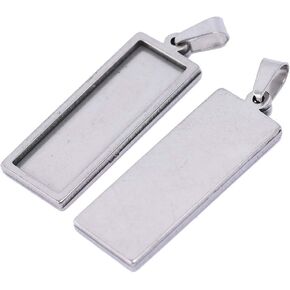 10pcs Stainless Steel Fit 10x30mm Rectangle Cabochon Pendant Base Setting Trays DIY Necklace Bezel Findings for Jewelry Making (Steel Color)