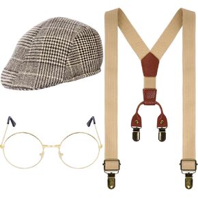 Baotongle 3PCS OLD MAN COSTUME 100 يوم من ملابس الجد من أجل الصبي 1920S MAN HALLOWEEN COSTUME BROWN