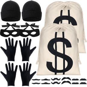 22 PCS مجموعة أزياء سارق تشمل ضيقة الدولار الأموال الرباطية غطاء العين قناع قبعة COSPLAY قفازات لاصق شوارع مزيفة in Kuwait