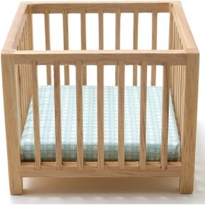 Dollhouse Miniature Oak Slatted Play Pen with Blue Fabric